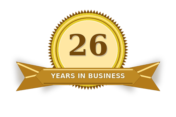 26 years in business gold medal ribbon badge