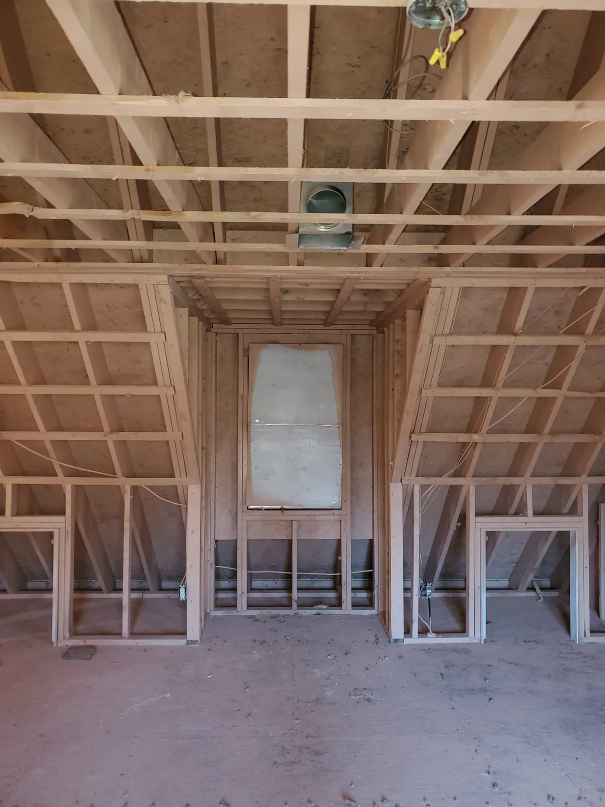 Exposed wall framing during restoration.