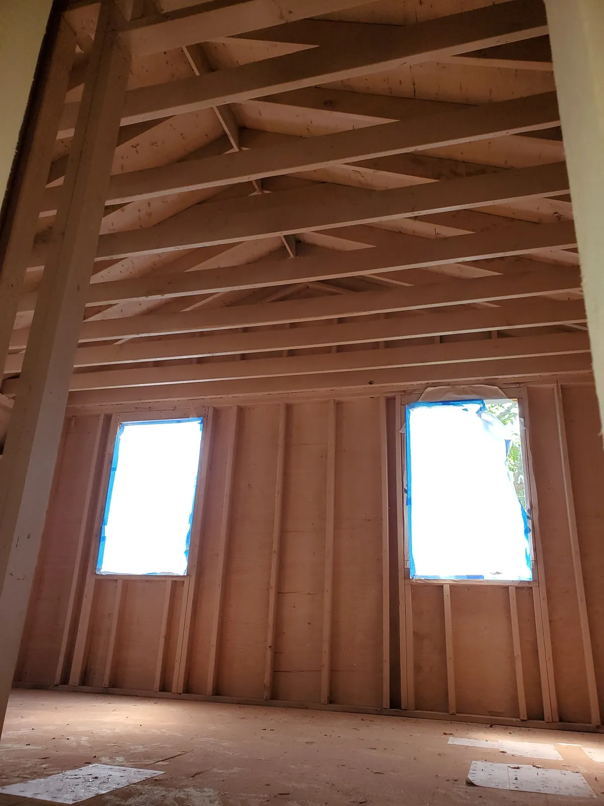 Interior framing during room reconstruction.